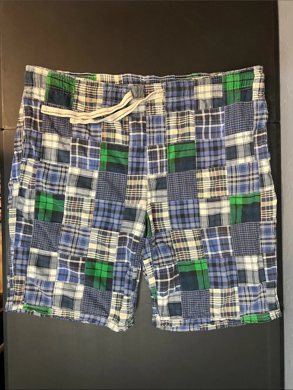 American Eagle Outfitters Patchwork Plaid Shorts - Blue & Green